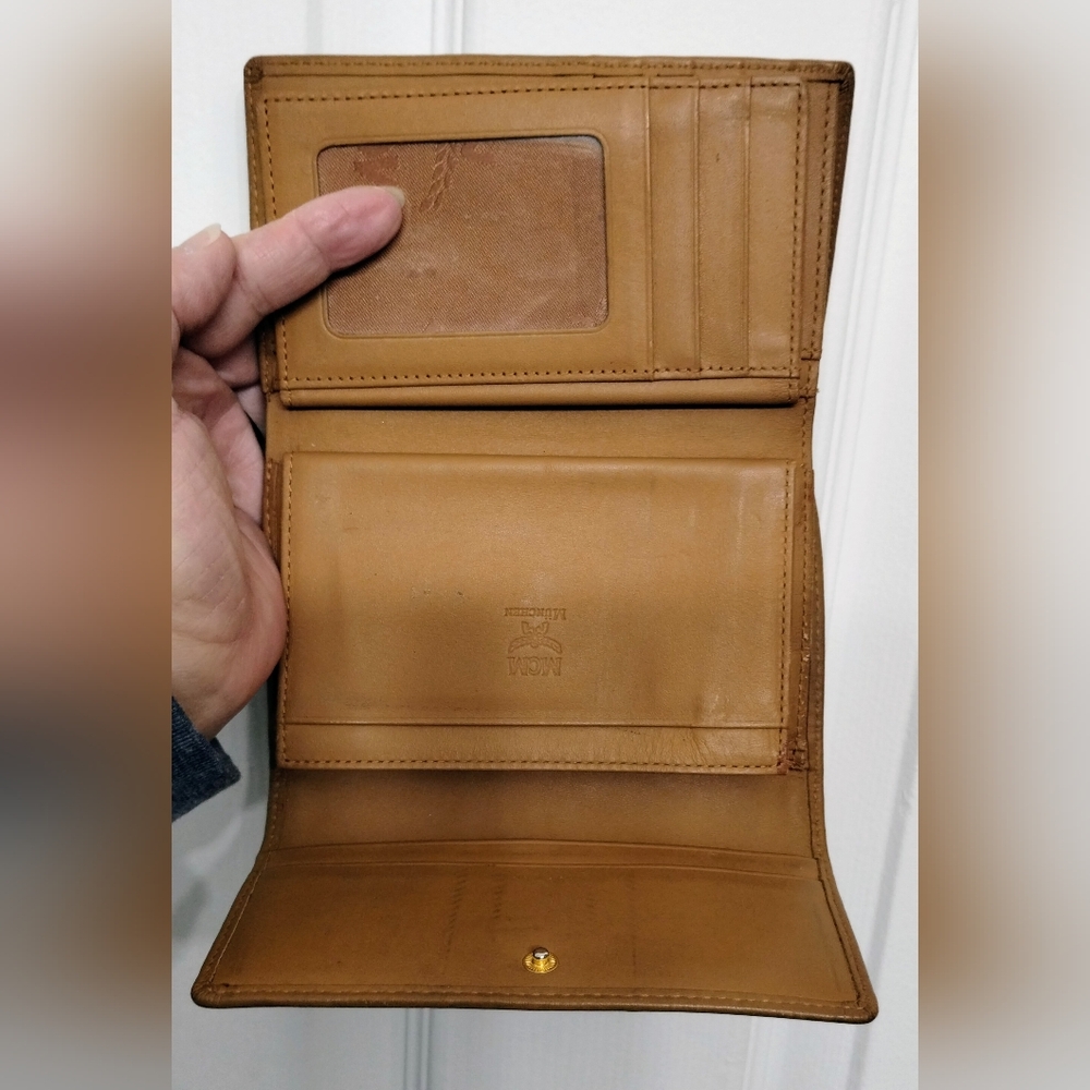 MCM Tan, Black & Green Trifold Leather Wallet - Picture 7 of 11